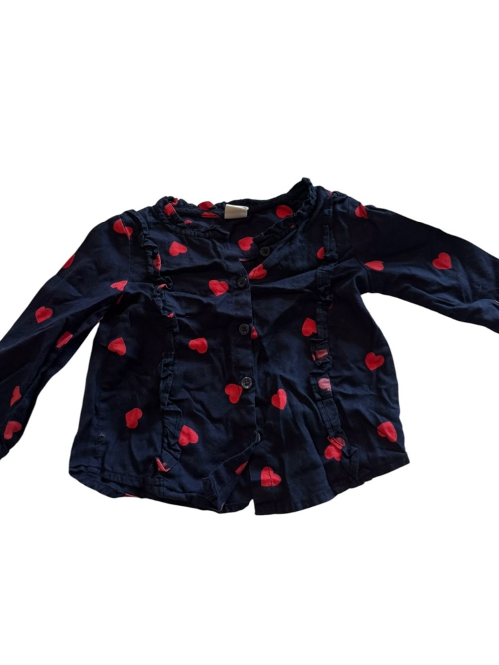 GAP Navy Button-Front Top with Red Heart Print